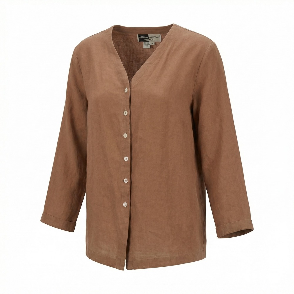 Women’s Brown Linen Button-Down Shirt